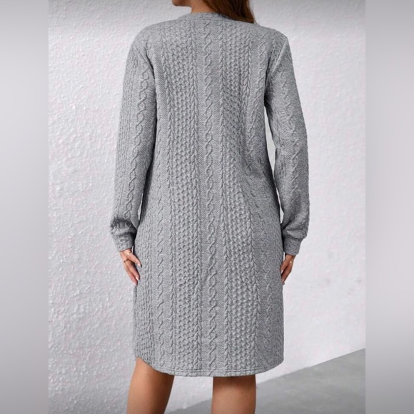 SHEIN Gray Long Sleeve Cable Knit Dress - Picture 2 of 6